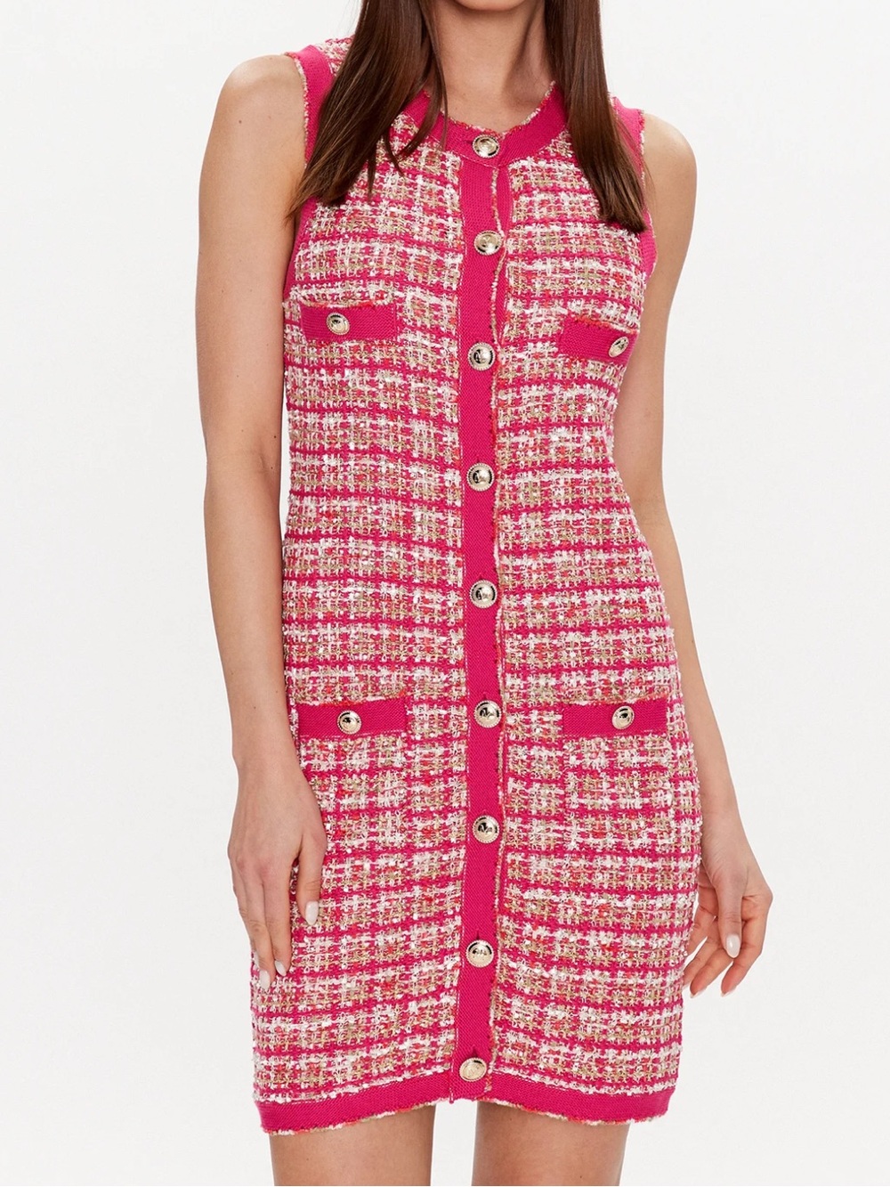 Marciano By Guess Mariah Coral Peony Sleeveless Tweed Dress Size Medium